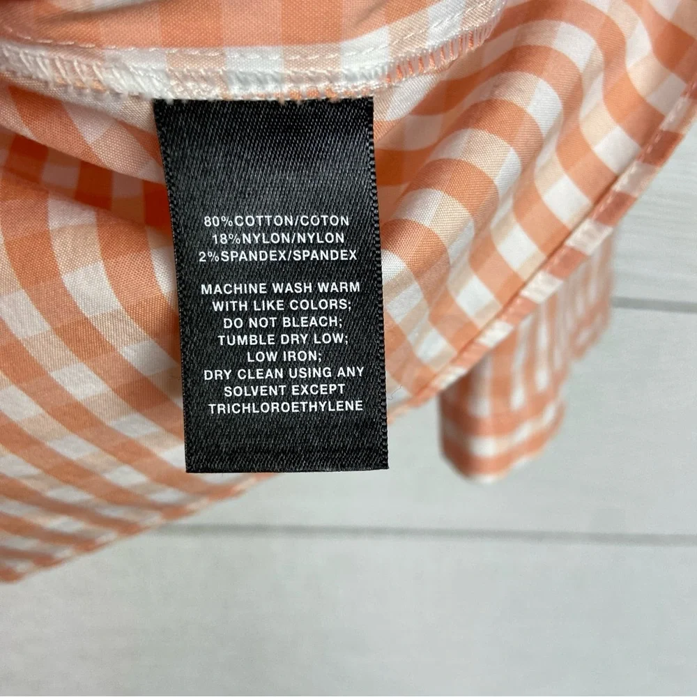 LAFAYETTE 148 New York Gingham Check Pleated Shirt Orange White 10 - Picture 4 of 4